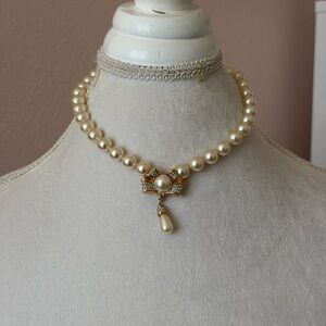 Swarovski Vintage Crystal Bow & Pearl Drop Choker